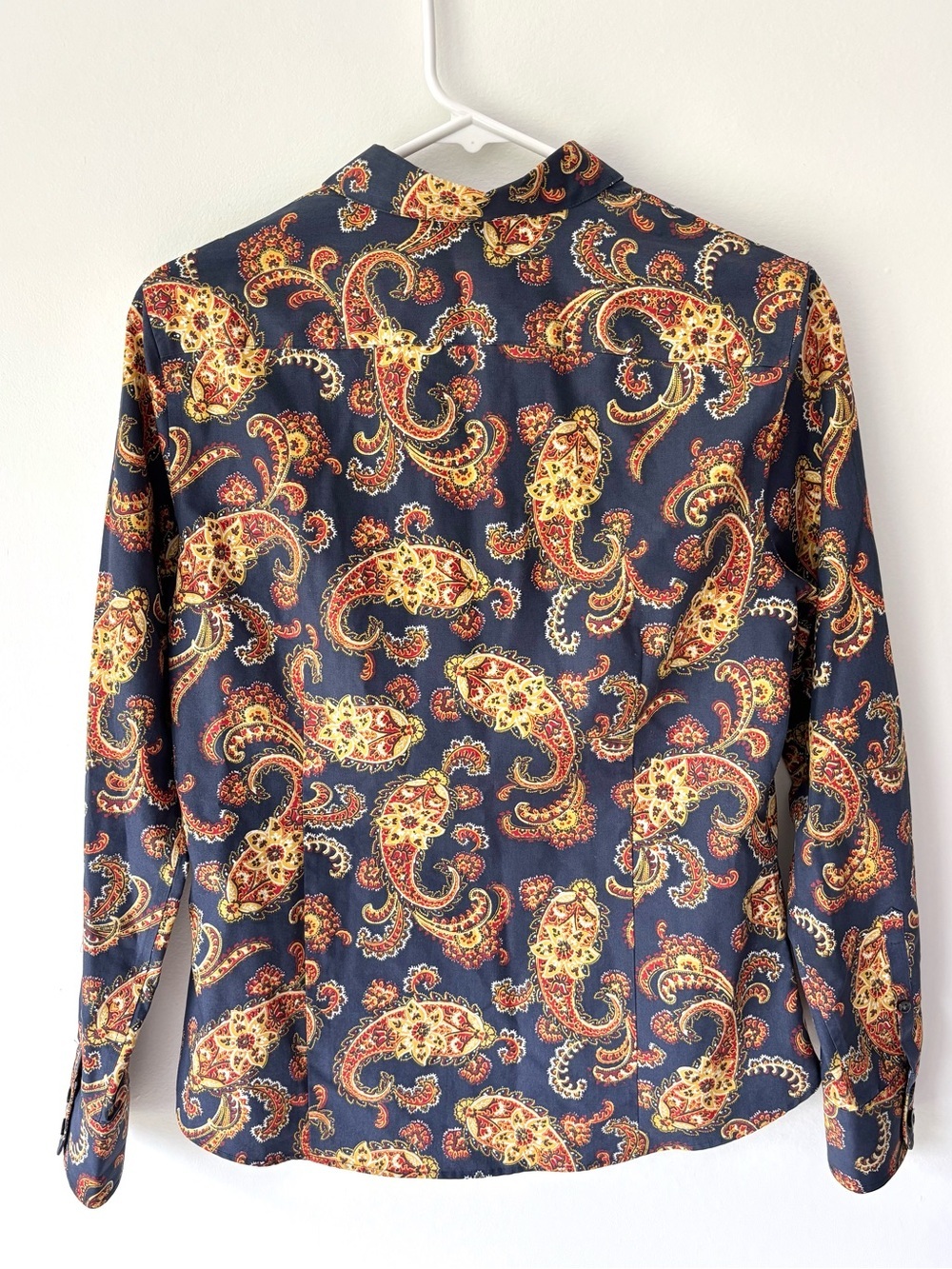 Lands' End Supima Cotton Button-Down Shirt Navy Orange Yellow Paisley Western - Picture 7 of 8